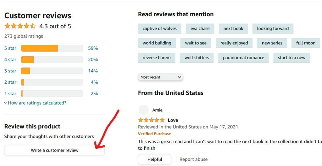 Scroll down to the customer reviews section to find the Write a customer review button