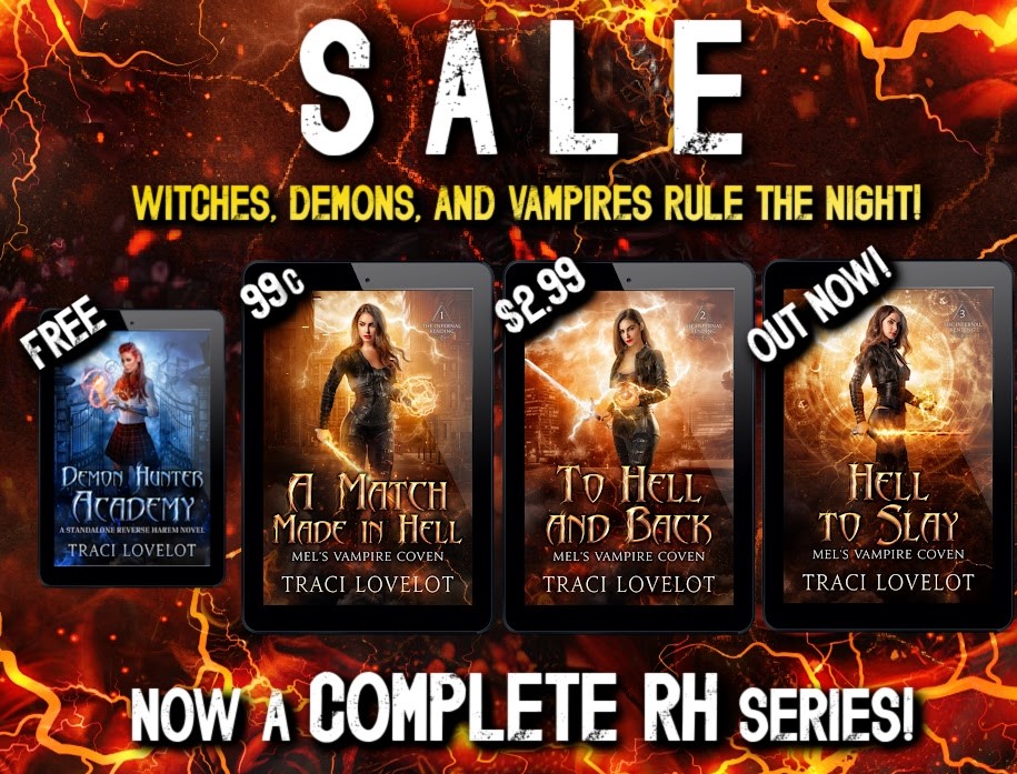 Read Demon Hunter Academy FREE, Mel’s Vampire Coven Book 1 for 99 cents, Book 2 for a discount, and Book 3 – brand new! 
