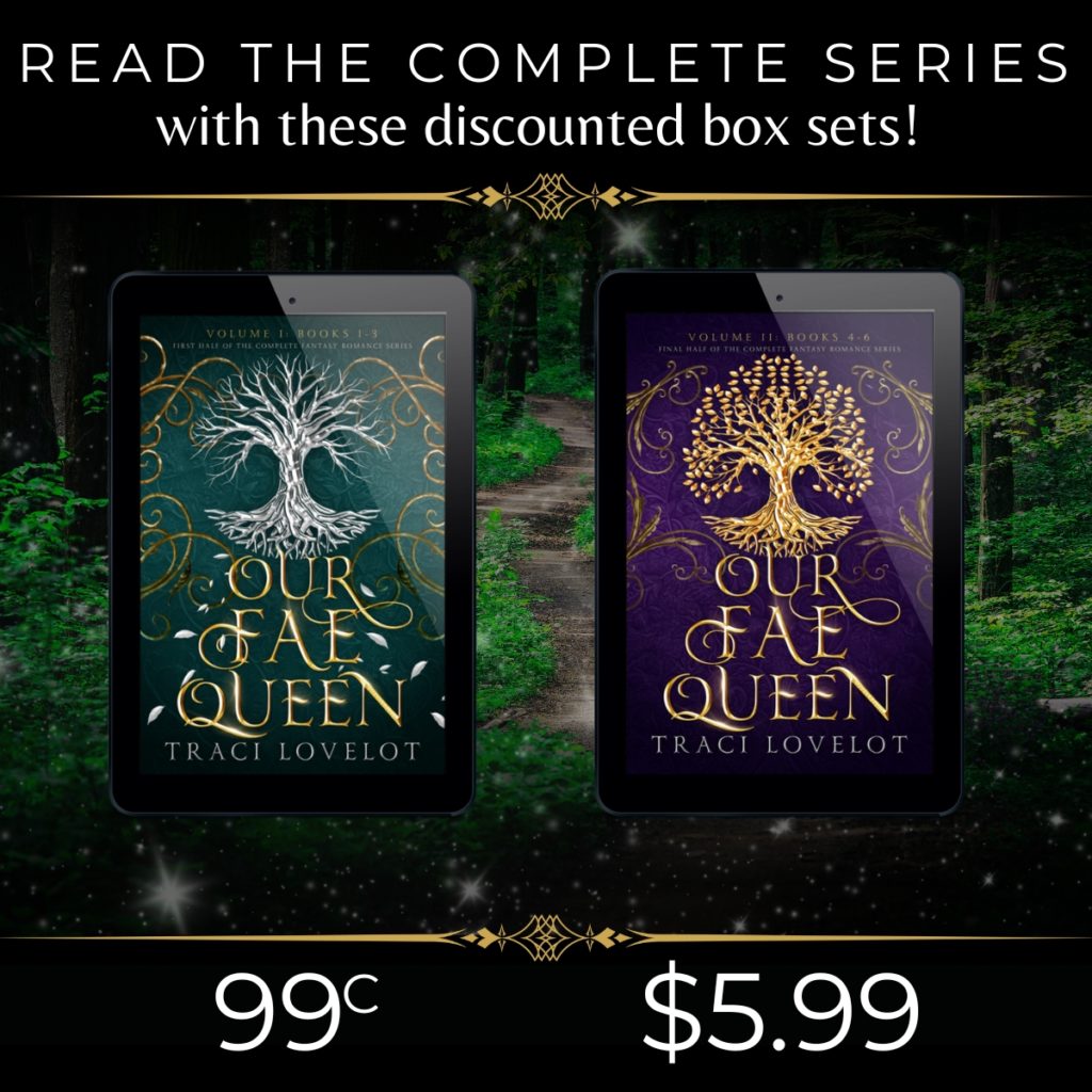  Complete series image shows both Our Fae Queen box sets with 99c underneath each
