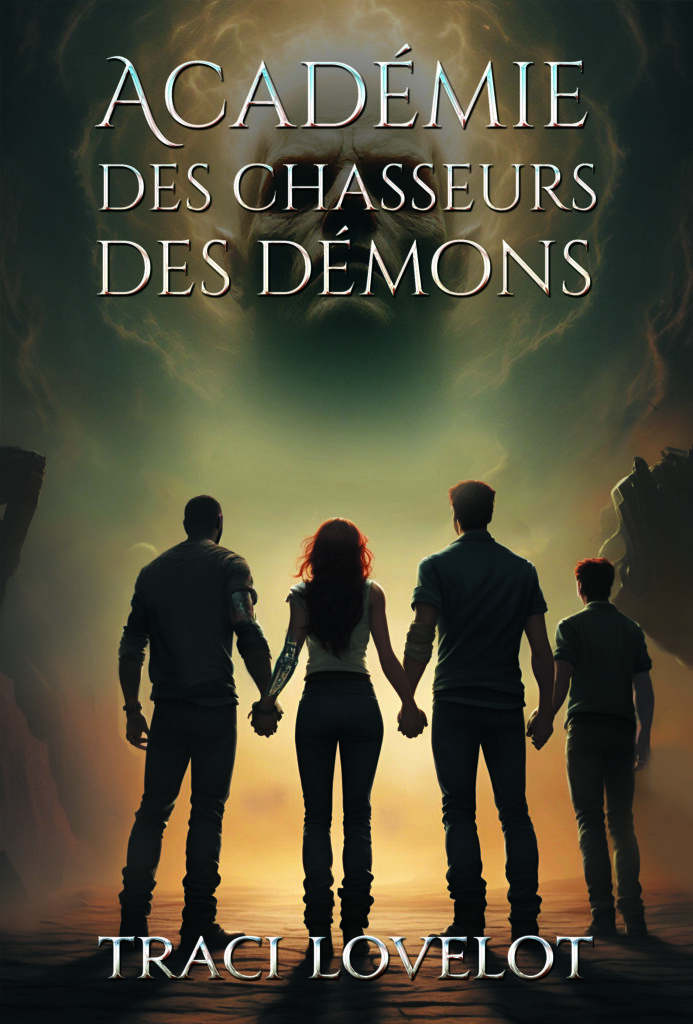 Couverture de « Academie des chasseurs des démons » de Traci Lovelot, représentant les quatre personnages principaux.