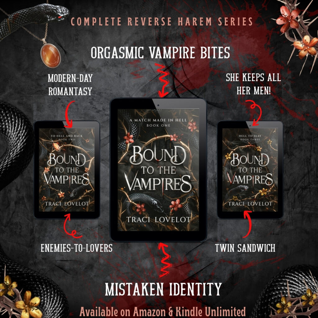 All three Bound to the Vampires books showing matching dark covers with serpent themes and dangerous vampire aesthetics