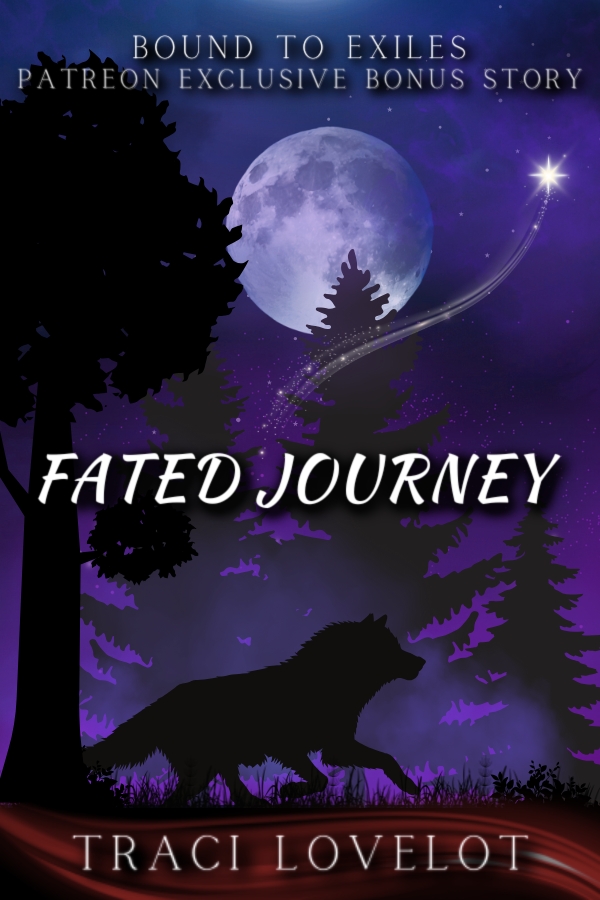 Fated Journey bonus cover shows the silhouette of a wolf running through the forest under the moonlight as a starbeam shines in the night sky.