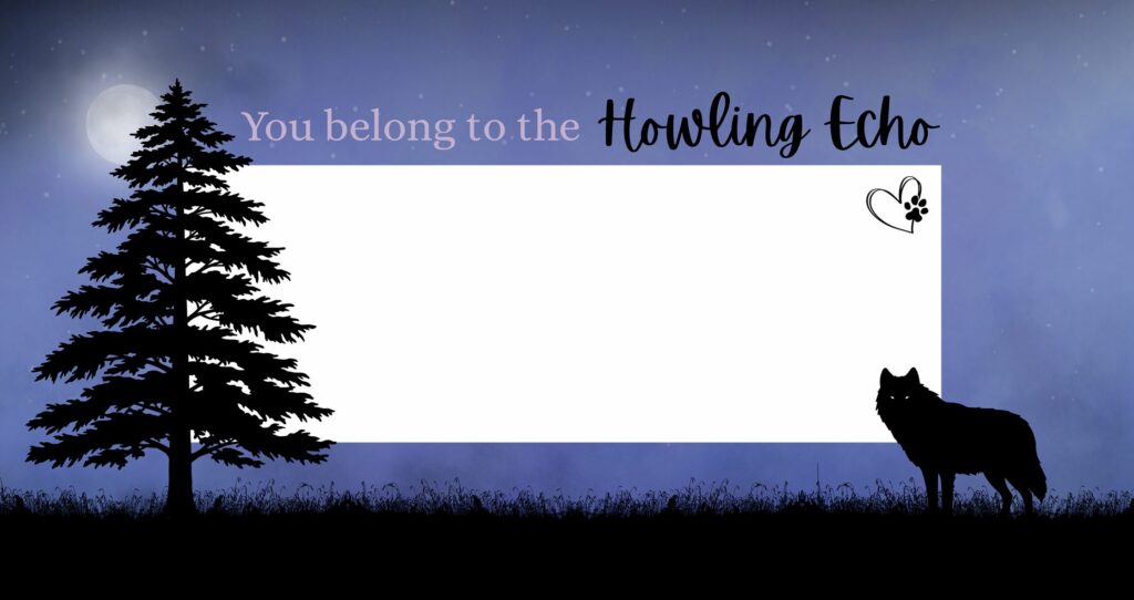 Rejected Wolf Pack book plate sticker featuring a wolf silhouette beneath a full moon and says "You belong to the Howling Echo"